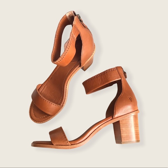 Frye Brielle Cognac Leather Chic Ankle Heel Sandal - Picture 15 of 16